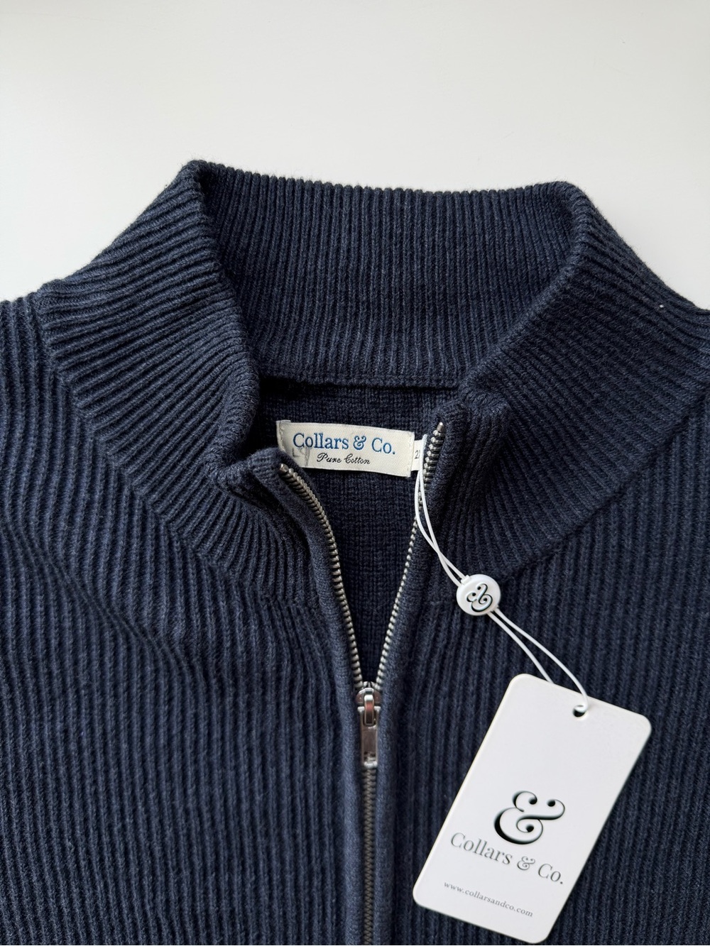 Collars & Co Men’s Navy Ribbed Zip-Up Sweater - Picture 2 of 6